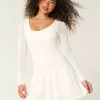 Long-Sleeve Crochet-Style Mini Skater Dress,Long-Sleeve Crochet-Style Mini Skater Dress