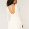 Long-Sleeve Crochet-Style Mini Skater Dress,Long-Sleeve Crochet-Style Mini Skater Dress