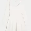 Long-Sleeve Crochet-Style Mini Skater Dress,Long-Sleeve Crochet-Style Mini Skater Dress