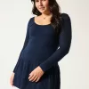 Long-Sleeve Drop-Waist Crochet-Style Mini Skater Dress,Long-Sleeve Drop-Waist Crochet-Style Mini Skater Dress