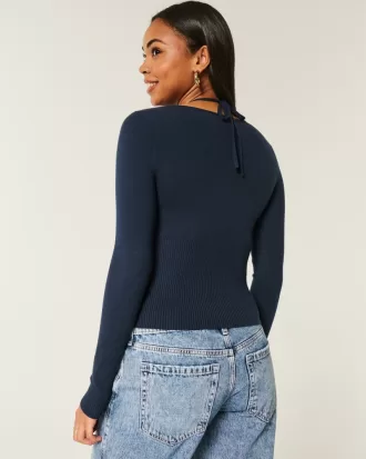Long-Sleeve Halter Tie Sweater,Long-Sleeve Halter Tie Sweater