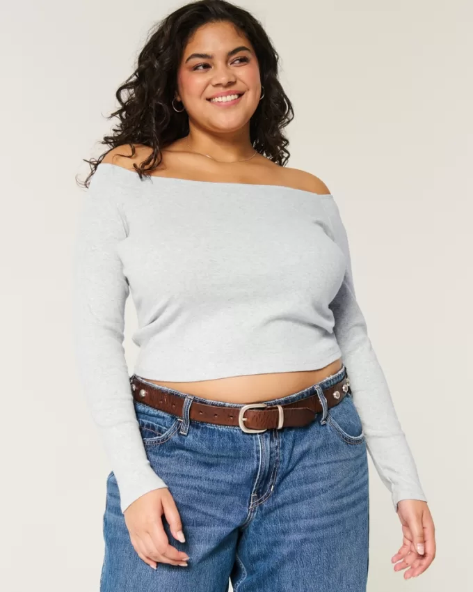 Long-Sleeve Off-the-Shoulder Top,Long-Sleeve Off-the-Shoulder Top