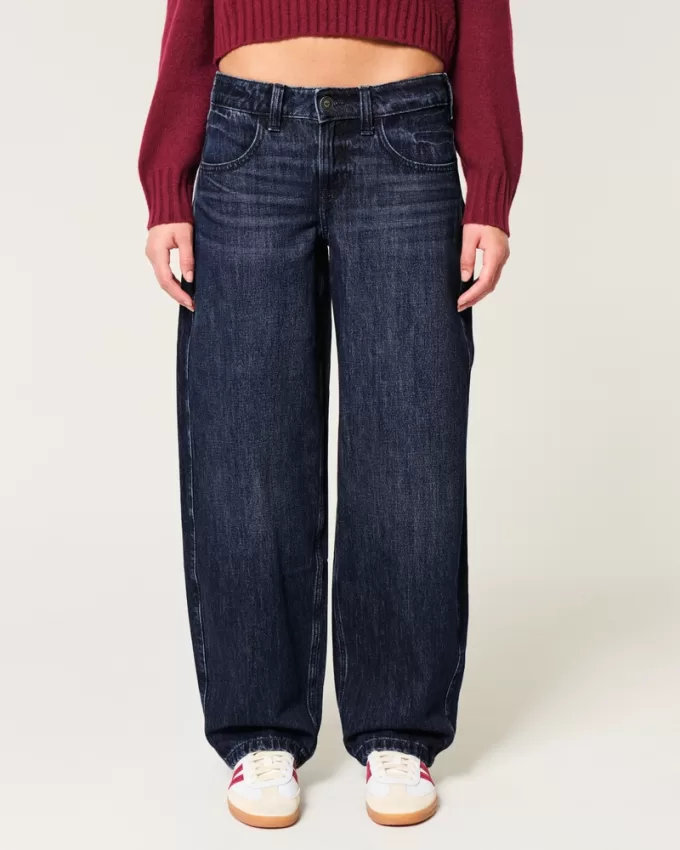 Low-Rise Dark Wash Tapered Baggy Jeans,Low-Rise Dark Wash Tapered Baggy Jeans