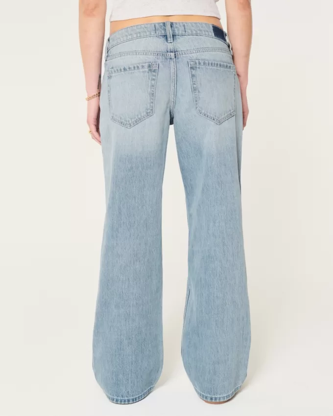 Low-Rise Distressed Medium Wash Baggy Jeans,Low-Rise Distressed Medium Wash Baggy Jeans