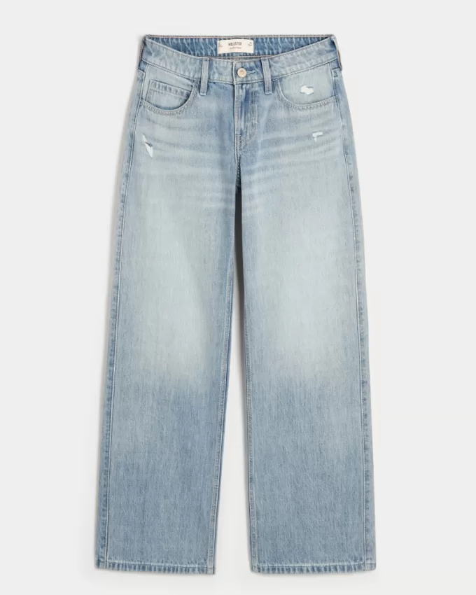 Low-Rise Distressed Medium Wash Baggy Jeans,Low-Rise Distressed Medium Wash Baggy Jeans
