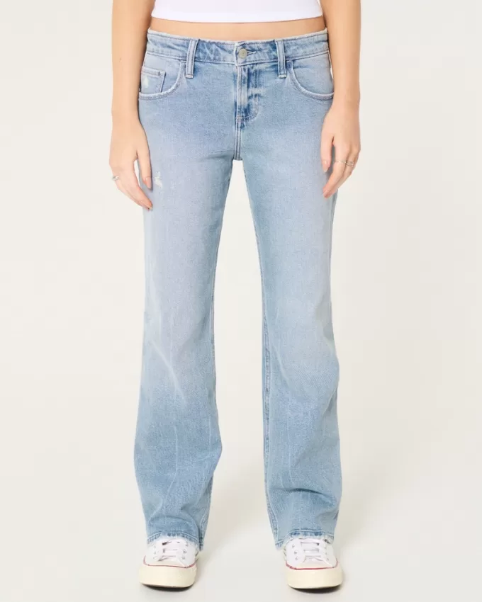 Low-Rise Distressed Medium Wash Relaxed Straight Jeans,Low-Rise Distressed Medium Wash Relaxed Straight Jeans