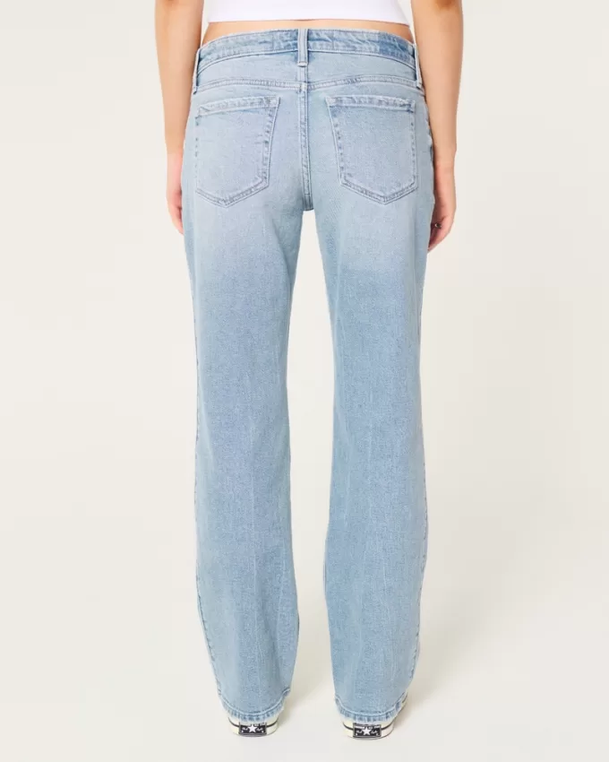 Low-Rise Distressed Medium Wash Relaxed Straight Jeans,Low-Rise Distressed Medium Wash Relaxed Straight Jeans