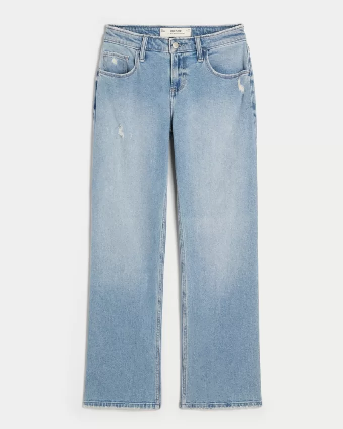 Low-Rise Distressed Medium Wash Relaxed Straight Jeans,Low-Rise Distressed Medium Wash Relaxed Straight Jeans