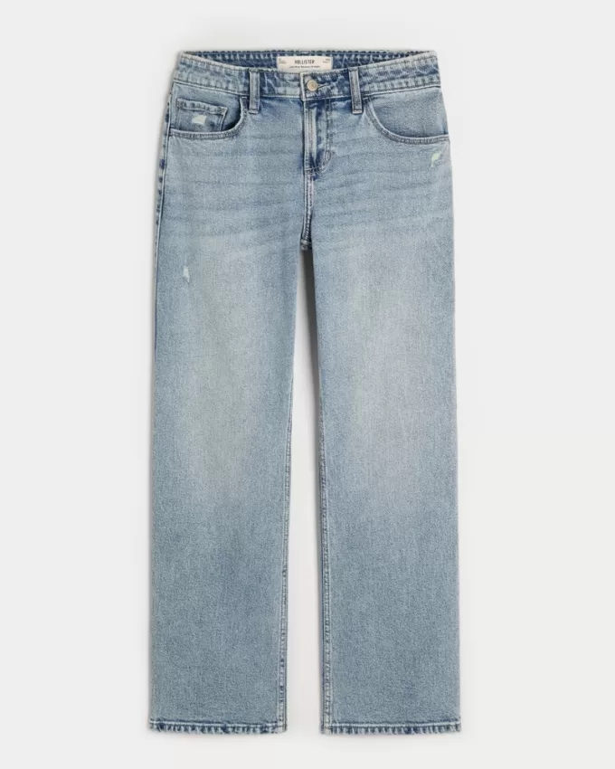 Low-Rise Distressed Medium Wash Relaxed Straight Jeans,Low-Rise Distressed Medium Wash Relaxed Straight Jeans