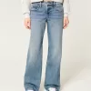 Low-Rise Floral Embroidered Medium Wash Baggy Jeans,Low-Rise Floral Embroidered Medium Wash Baggy Jeans