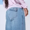 Low-Rise Floral Embroidered Medium Wash Baggy Jeans,Low-Rise Floral Embroidered Medium Wash Baggy Jeans