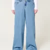 Low-Rise Floral Embroidered Medium Wash Super Baggy Jeans,Low-Rise Floral Embroidered Medium Wash Super Baggy Jeans