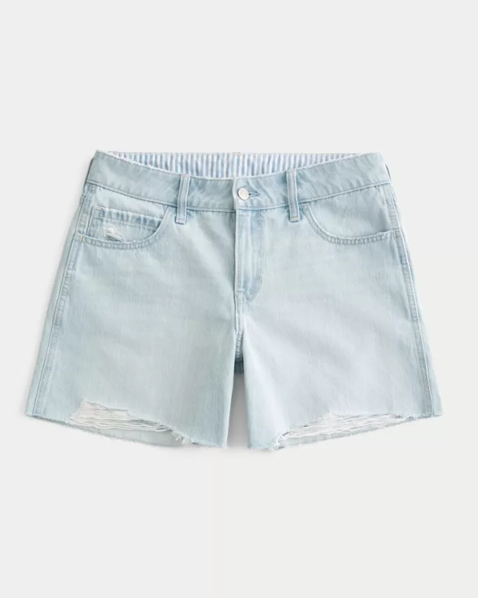 Low-Rise Light Wash Baggy Denim Shorts 5″,Low-Rise Light Wash Baggy Denim Shorts 5″