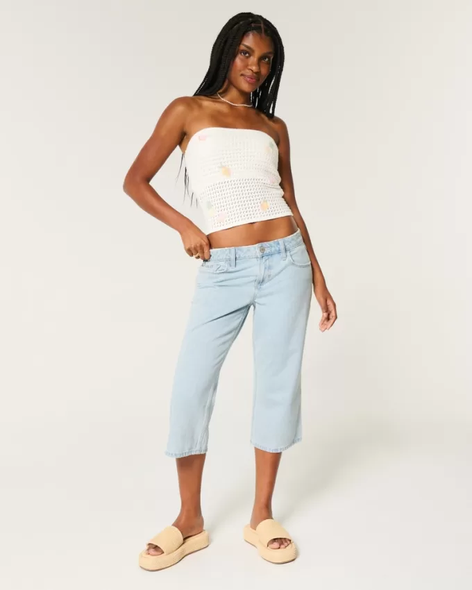 Low-Rise Light Wash Capri Jeans,Low-Rise Light Wash Capri Jeans
