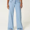 Low-Rise Light Wash Foldover Waist Baggy Jeans,Low-Rise Light Wash Foldover Waist Baggy Jeans