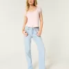 Low-Rise Light Wash Strawberry Graphic Relaxed Straight Jeans,Low-Rise Light Wash Strawberry Graphic Relaxed Straight Jeans