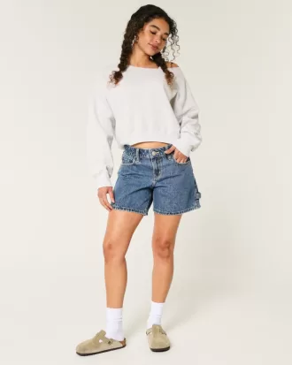 Low-Rise Medium Dark Wash Baggy Denim Carpenter Shorts 5″,Low-Rise Medium Dark Wash Baggy Denim Carpenter Shorts 5″