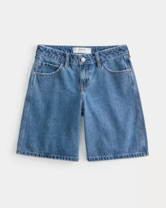 Low-Rise Medium Dark Wash Baggy Jort,Low-Rise Medium Dark Wash Baggy Jort