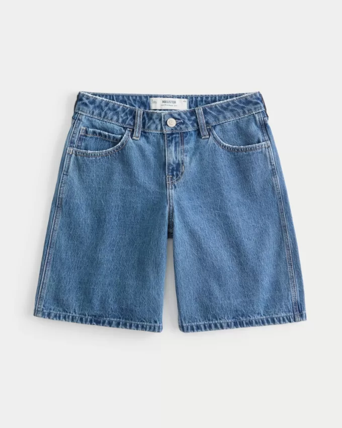 Low-Rise Medium Dark Wash Baggy Jort,Low-Rise Medium Dark Wash Baggy Jort