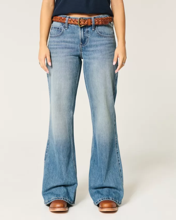 Low-Rise Medium Wash Baggy Flare Jeans,Low-Rise Medium Wash Baggy Flare Jeans