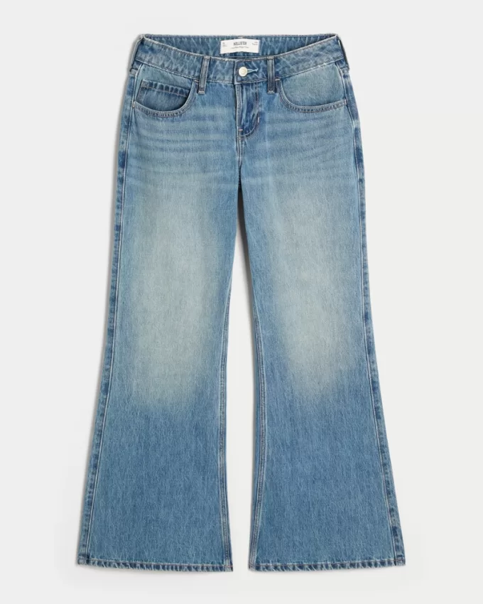 Low-Rise Medium Wash Baggy Flare Jeans,Low-Rise Medium Wash Baggy Flare Jeans