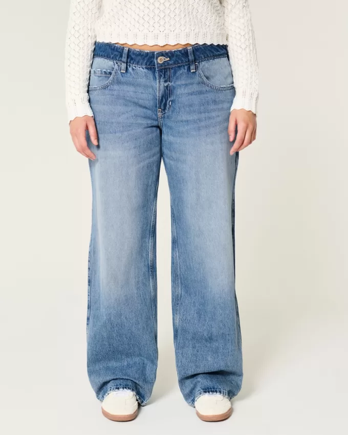 Low-Rise Medium Wash Baggy Jeans,Low-Rise Medium Wash Baggy Jeans