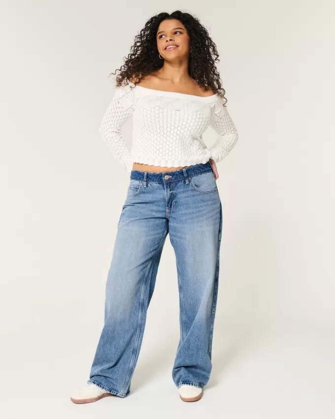 Low-Rise Medium Wash Baggy Jeans,Low-Rise Medium Wash Baggy Jeans
