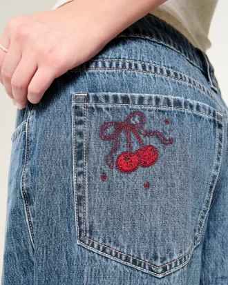 Low-Rise Medium Wash Cherry Embroidered Super Baggy Jeans,Low-Rise Medium Wash Cherry Embroidered Super Baggy Jeans Low-Rise Medium Wash Cherry Embroidered Super Baggy Jeans,Low-Rise Medium Wash Cherry Embroidered Super Baggy Jeans