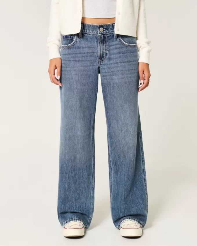 Low-Rise Medium Wash Comfort Waistband Baggy Jeans,Low-Rise Medium Wash Comfort Waistband Baggy Jeans