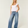 Low-Rise Medium Wash Floral Embroidery Super Baggy Jeans,Low-Rise Medium Wash Floral Embroidery Super Baggy Jeans