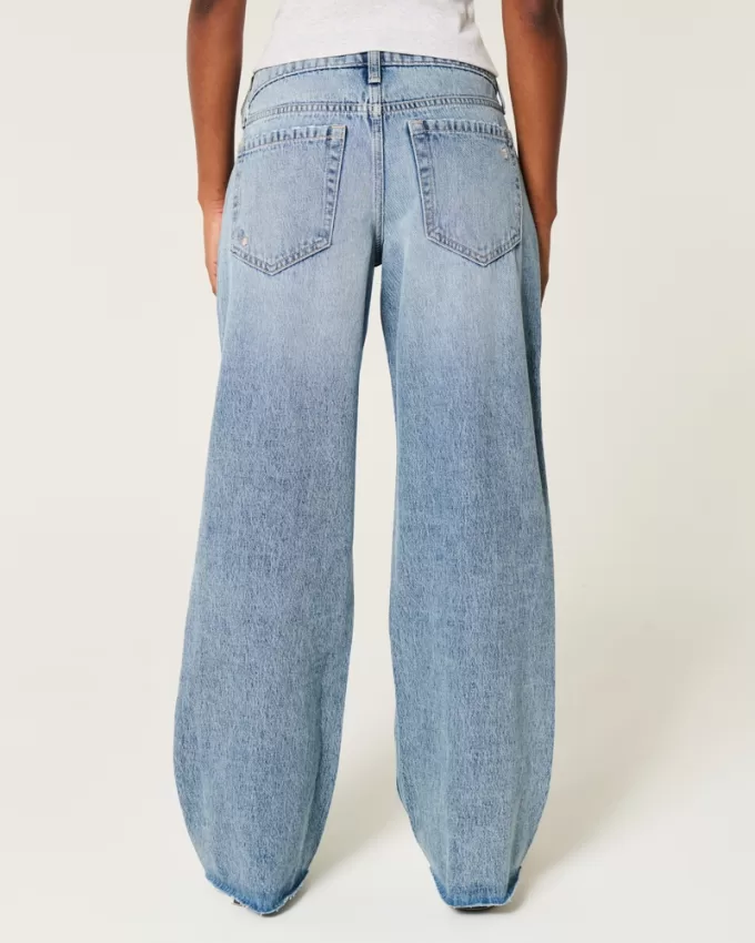 Low-Rise Medium Wash Floral Ripped Baggy Jeans,Low-Rise Medium Wash Floral Ripped Baggy Jeans