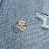 Low-Rise Medium Wash Floral Ripped Baggy Jeans,Low-Rise Medium Wash Floral Ripped Baggy Jeans