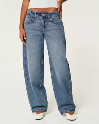 Low-Rise Medium Wash Tapered Baggy Jeans,Low-Rise Medium Wash Tapered Baggy Jeans