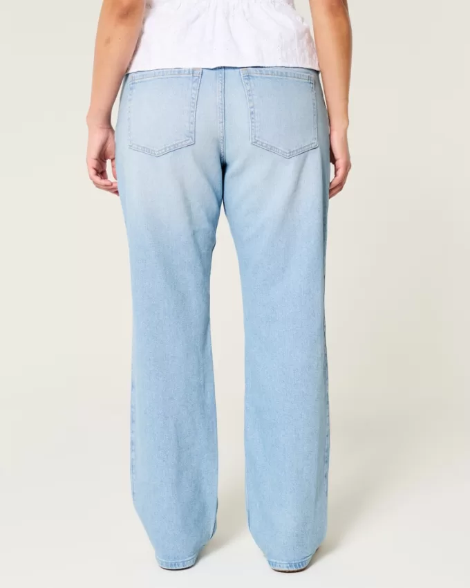 Low-Rise Ripped Light Wash Relaxed Straight Jeans,Low-Rise Ripped Light Wash Relaxed Straight Jeans