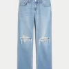 Low-Rise Ripped Medium Wash Relaxed Straight Jeans,Low-Rise Ripped Medium Wash Relaxed Straight Jeans