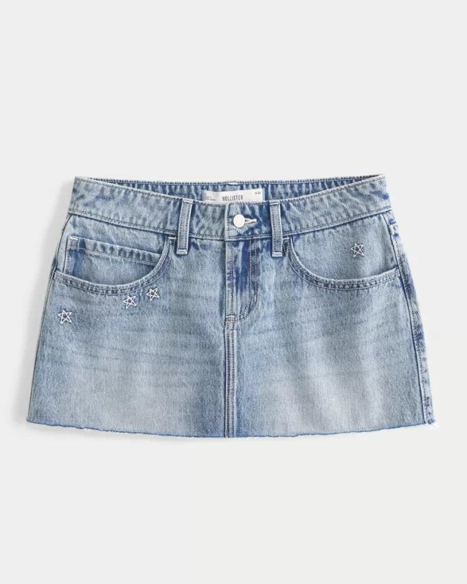 Low-Rise Star Embroidered Denim Mini Skort,Low-Rise Star Embroidered Denim Mini Skort