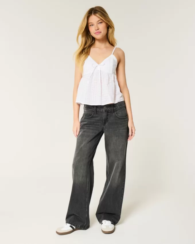 Low-Rise Washed Black Baggy Jeans,Low-Rise Washed Black Baggy Jeans
