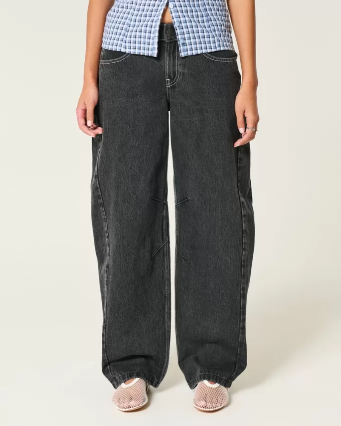 Low-Rise Washed Black Barrel Jeans,Low-Rise Washed Black Barrel Jeans Low-Rise Washed Black Barrel Jeans,Low-Rise Washed Black Barrel Jeans