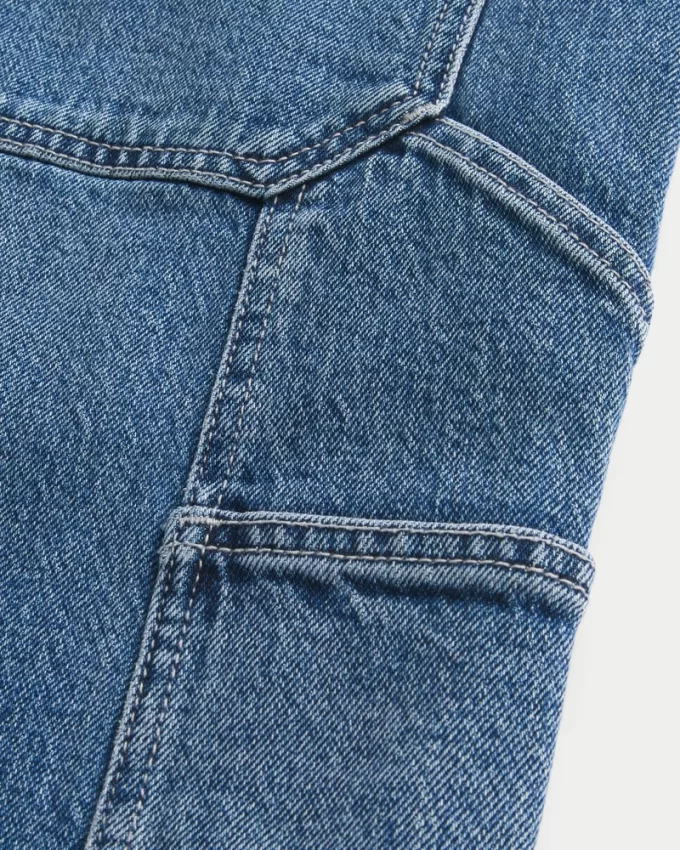 Medium Wash Baggy Painter Jean Shorts,Medium Wash Baggy Painter Jean Shorts