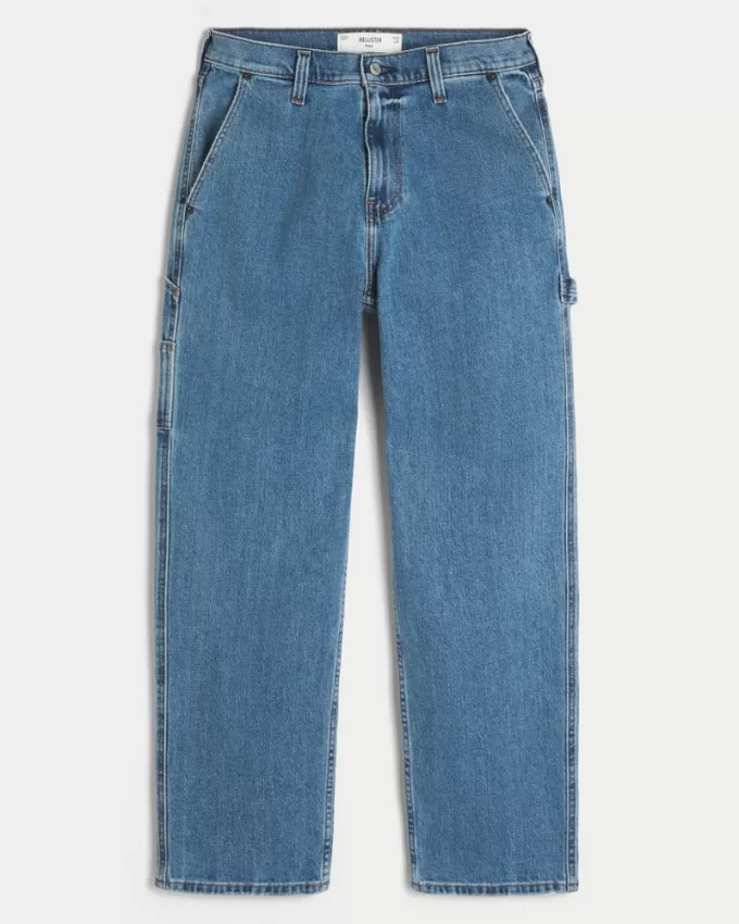 Medium Wash Baggy Painter Jeans,Medium Wash Baggy Painter Jeans
