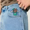 Medium Wash Embroidered Graphic Baggy Skater Jeans,Medium Wash Embroidered Graphic Baggy Skater Jeans