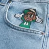 Medium Wash Embroidered Graphic Baggy Skater Jeans,Medium Wash Embroidered Graphic Baggy Skater Jeans