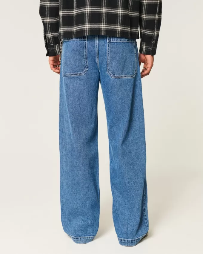 Medium Wash NYC Graphic Super Baggy Jeans,Medium Wash NYC Graphic Super Baggy Jeans
