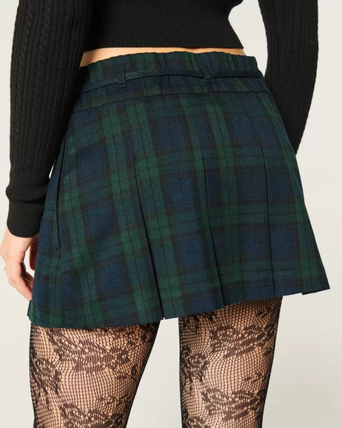 Mid-Rise Pleated Mini Skort,Mid-Rise Pleated Mini Skort