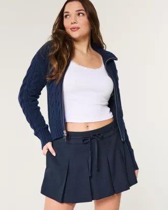 Mid-Rise Pleated Mini Skort,Mid-Rise Pleated Mini Skort