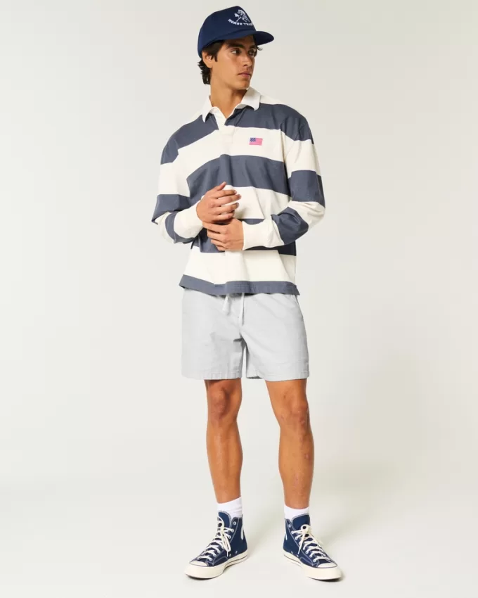 Mid-Thigh Linen-Blend Pull-On Shorts,Mid-Thigh Linen-Blend Pull-On Shorts