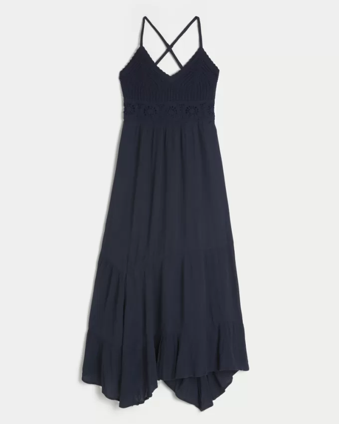 Mixed Fabric Crochet-Style Maxi Dress,Mixed Fabric Crochet-Style Maxi Dress