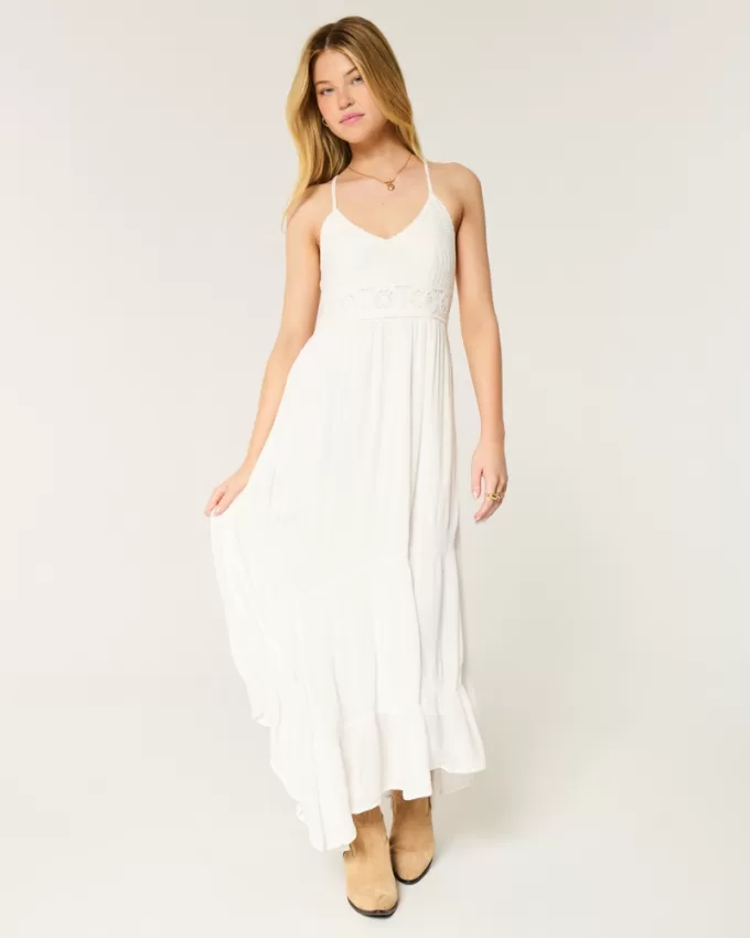 Mixed Fabric Crochet-Style Maxi Dress,Mixed Fabric Crochet-Style Maxi Dress