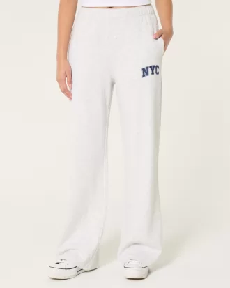 NYC Graphic Fleece Wide-Leg Pants,NYC Graphic Fleece Wide-Leg Pants