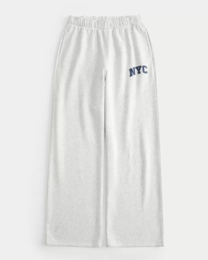 NYC Graphic Fleece Wide-Leg Pants,NYC Graphic Fleece Wide-Leg Pants